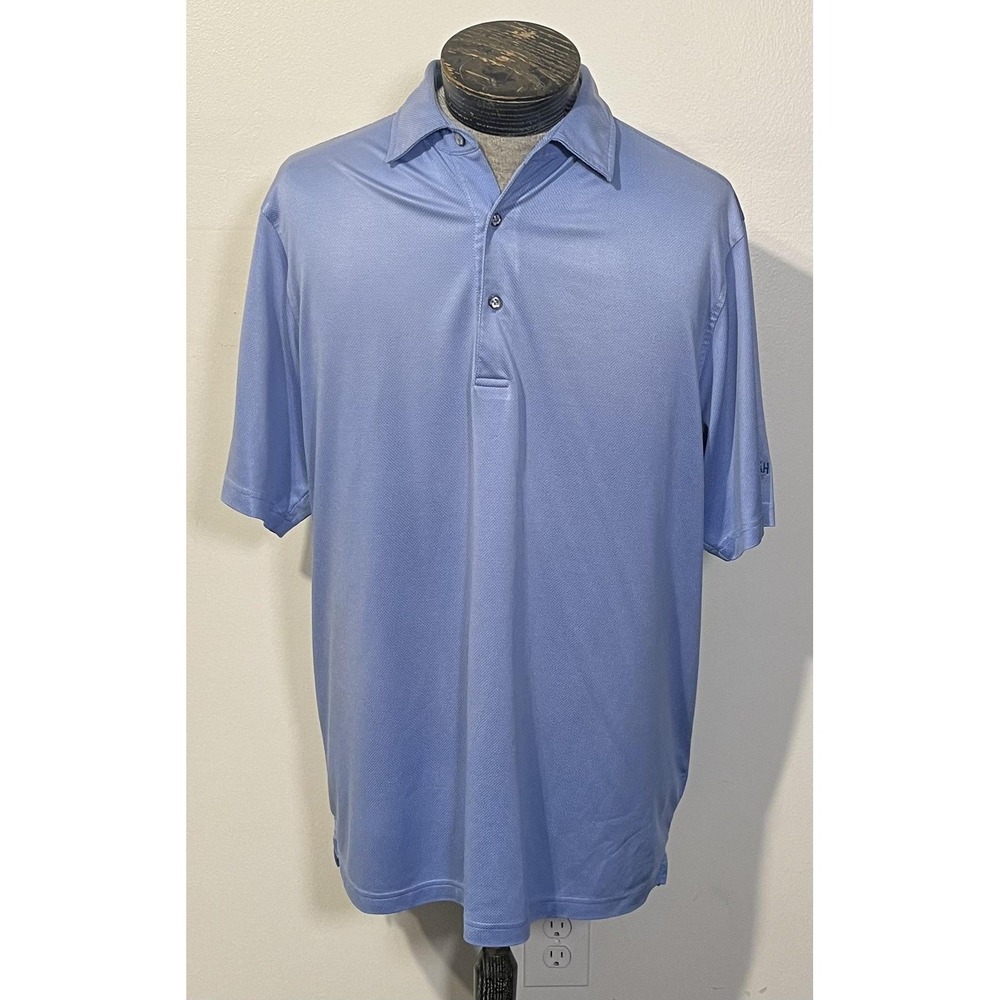Donald Ross Polo Shirt Mens Large Blue Micro Geo Golf Performance Maketewah 1910